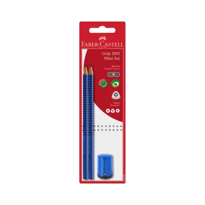 Набор чернографитных карандашей Faber-Castell grip 2001 2 шт, точилка, заточенные, блистер 183798