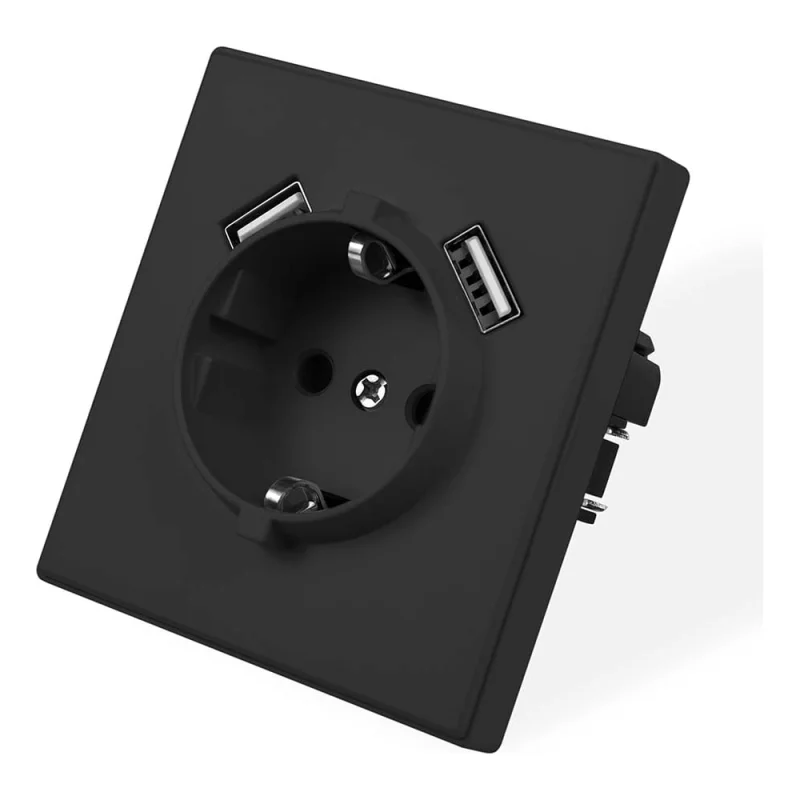 Розетка электрическая Vell черная, 1 пост, USB-A, USB-A, с рамкой Air {V702082} 1397819