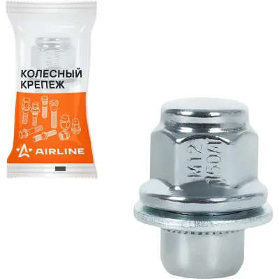Гайка колесная Airline M12x1,5x37, несъемная шайба, ключ 21, закрытая, хром, 1 шт для Toyota/Lexus ASCR205