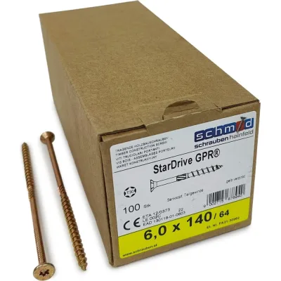 Шурупы Simpson Schmid StarDrive GPR 6.0x140/64 SK, TX30, желтый цинк, потайной, 100 шт. 5834740601400001