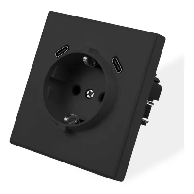 Розетка электрическая Vell черная, 1 пост, USB-С, USB-С, с рамкой Air {V702090} 1397827