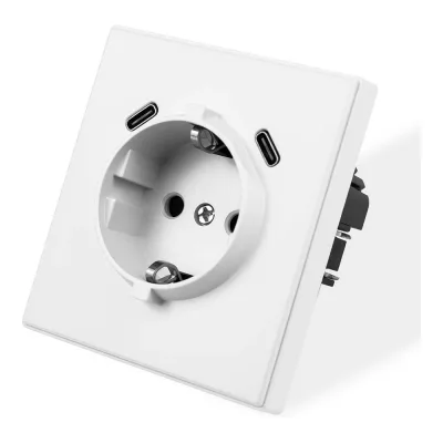Розетка электрическая Vell белая, 1 пост, USB-С, USB-С, с рамкой Air {V702089} 1397826