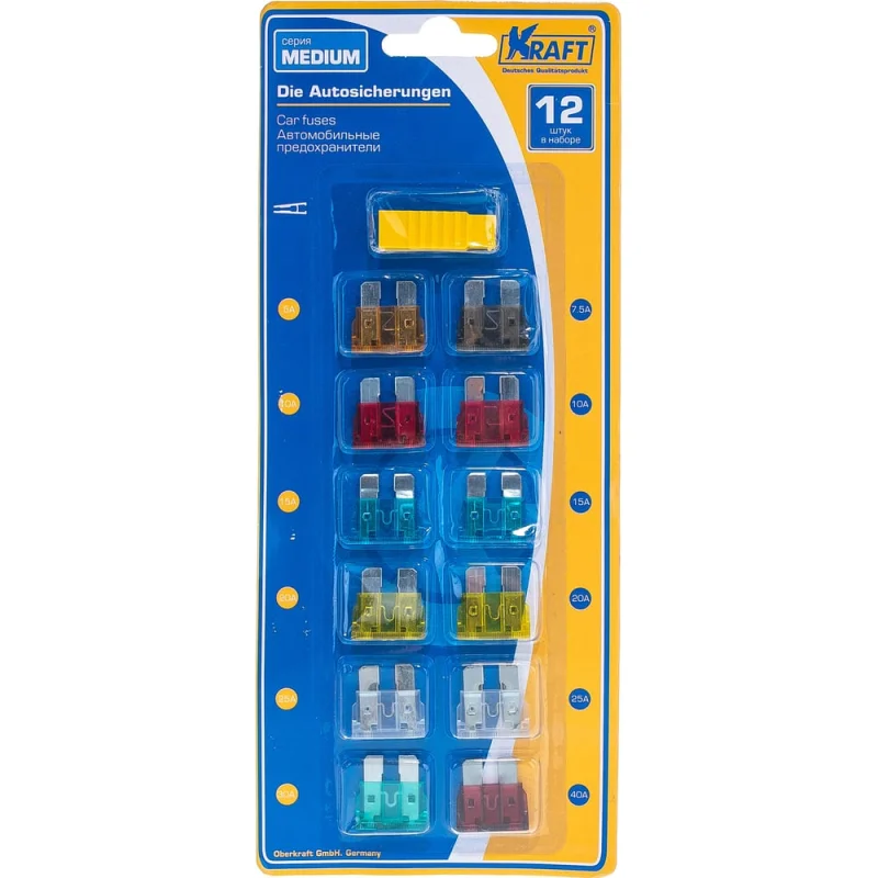 Набор предохранителей KRAFT в блист, серия MEDIUM, 12 шт KT 870000