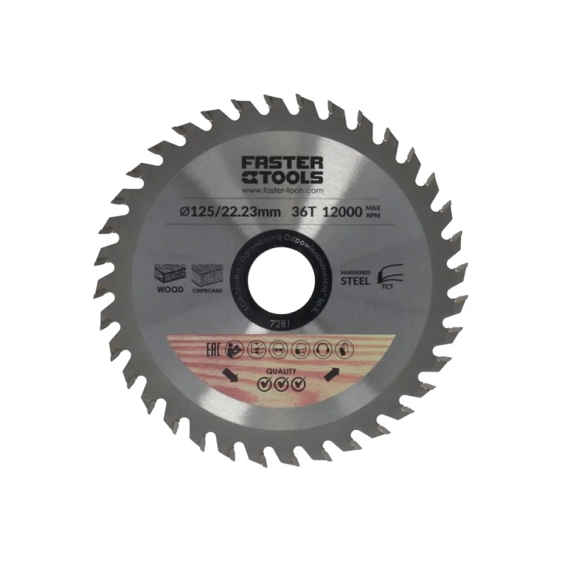 Диск пильный по дереву 125x22.2 мм, 36Z FASTER TOOLS 7281