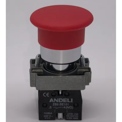 Кнопка ANDELI XB2-BS545 Грибок красный Стоп 1НО+1НЗ с фиксацией ADL10-374
