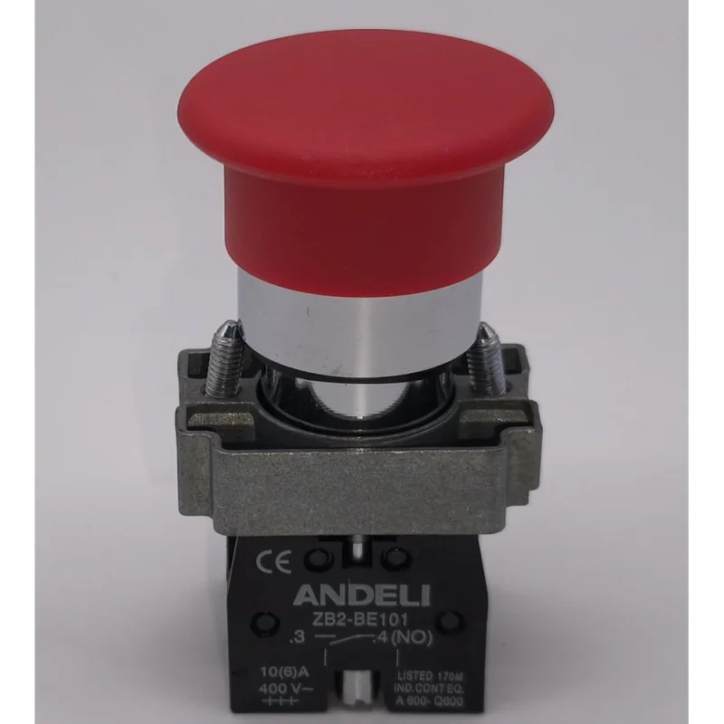 Кнопка ANDELI XB2-BS545 Грибок красный Стоп 1НО+1НЗ с фиксацией ADL10-374