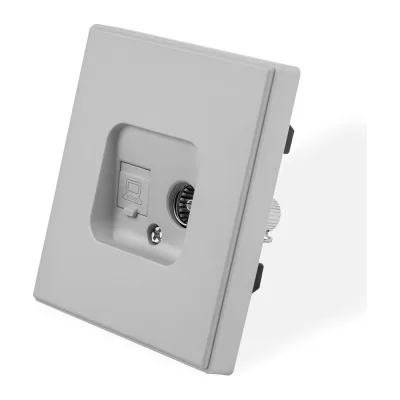 Розетка Vell светло-серая, TV + RJ CAT6, c рамкой Air {V702080} 1397817