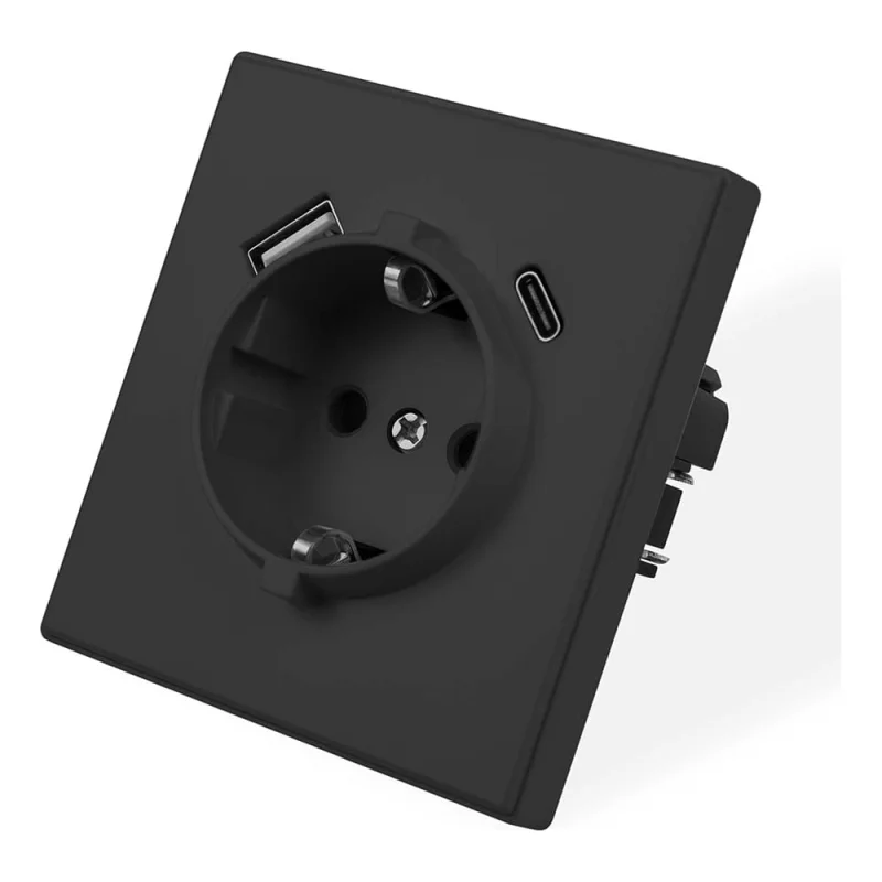Розетка электрическая Vell черная, 1 пост, USB-A, USB-С, с рамкой Air {V702086} 1397823