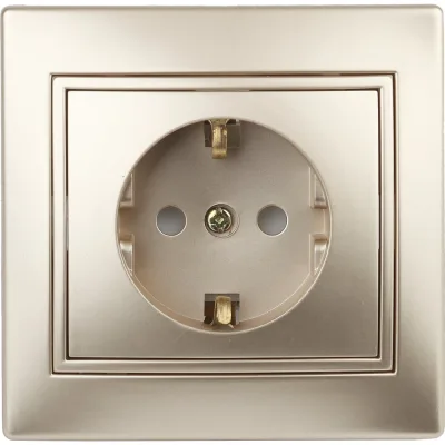Розетка Intro 2PE Schuko со шторками, 16А, 250В, IP20, СУ, Plano, шампань Б0030075