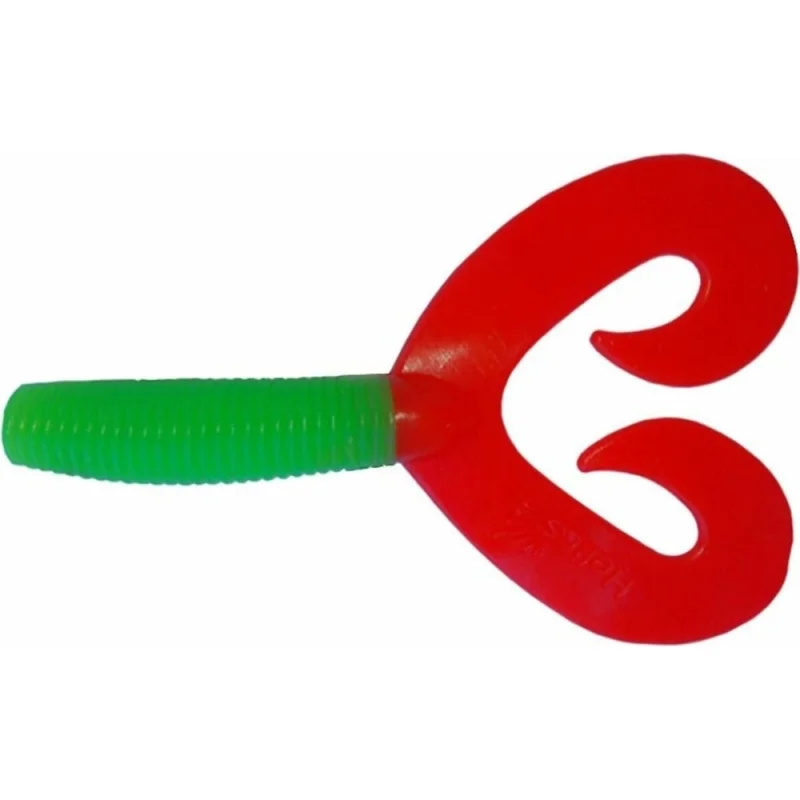 Твистер Helios hs-12-021 credo double tail 2.95"/7.5 см, lime/red, 7шт 00000130897