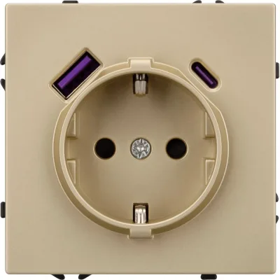 Розетка Arlight ARL NOBE заземляющий контакт, со шторками с USB тип А+С софт-тач золотой песок SCT-MUAC-SFPL 1шт 054286(1)