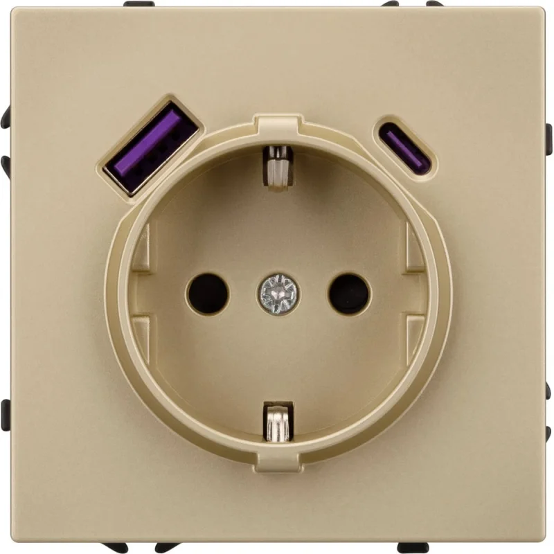 Розетка Arlight ARL NOBE заземляющий контакт, со шторками с USB тип А+С софт-тач золотой песок SCT-MUAC-SFPL 1шт 054286(1)