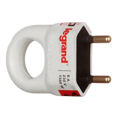 Вилка прямая Legrand без заземления 6 А 230 В IP20 с кольцом белая (050162)