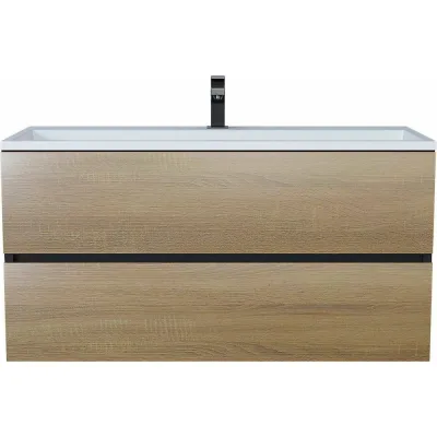 Тумба с раковиной для ванной uperwood Barsa 100 см, раковина белая, подвесная тумба черная/дуб сонома 293020544