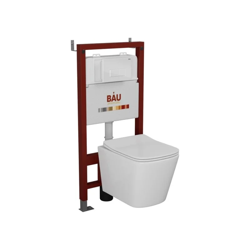 Комплект Bauedge BAU 6 в 1: инсталляция BAU PRO, унитаз подвесной безободковый Bau Stil 49x35, сиденье дюропласт микролифт, клавиша BAU Hotel, белый глянец Q111300-BS0001-Q00006