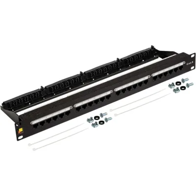 LANMASTER Патч-панель 19, 24 порта RJ45, неэкранированная, кат.6, 1U, с задним органайзером с фиксаторами кабеля, LAN-PPN24U6