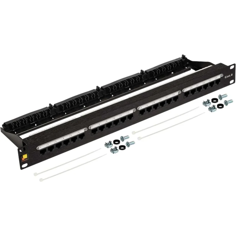 LANMASTER Патч-панель 19, 24 порта RJ45, неэкранированная, кат.6, 1U, с задним органайзером с фиксаторами кабеля, LAN-PPN24U6