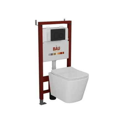 Комплект Bauedge BAU 6 в 1: инсталляция BAU PRO, Унитаз подвесной безободковый Bau Stil 49x35, сиденье дюропласт микролифт, клавиша BAU Soul, черная матовая Q111300-BS0001-Q00015