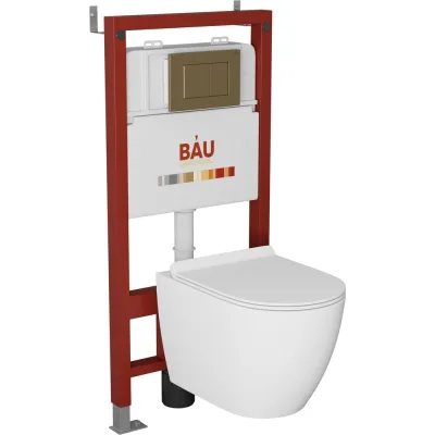 Комплект Bauedge BAU 6 в 1: инсталляция BAU PRO, унитаз подвесной безободковый Bau Dream 49,5x36, сиденье дюропласт микролифт, клавиша BAU Stil, бронза Q111300-BL0001-Q00012