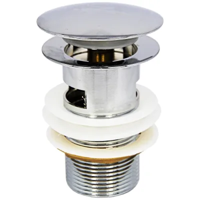 Донный клапан для раковины MPF 1 1/4" х 32 мм, клик-клак нажимной, с переливом, круглая крышка 66 мм, хром ИС.110368