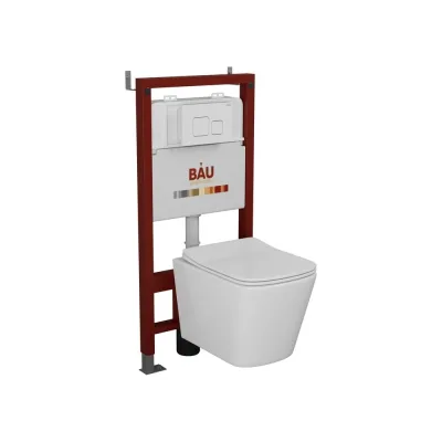 Комплект Bauedge BAU 6 в 1: инсталляция BAU PRO, унитаз подвесной безободковый Bau Stil 49x35, сиденье дюропласт микролифт, клавиша BAU Soul, белая Q111300-BS0001-Q00014