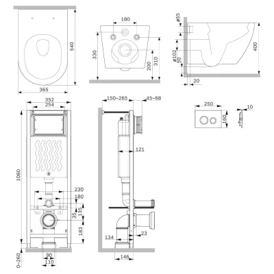 Инсталляция ErgoFit AM.PM с клавишей L белый глянц с подвесным унитазом Libre 54 Aquaspin IS110101.601901