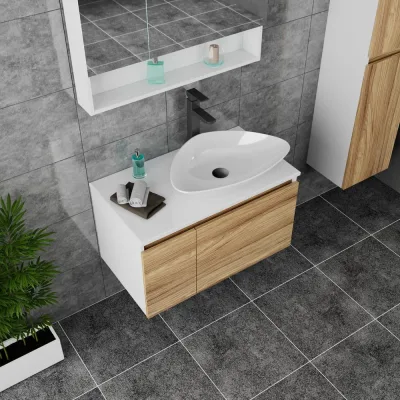 Комплект для ванной Bauedge 3 предмета (тумба Bau Dream Blackwood 80, раковина BAU Triangle 59x39, смеситель для раковины высокий Hotel Black, черный) BD1572