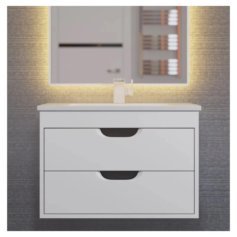 Тумба с раковиной для ванной Uperwood Modul_65 см, подвесная, матовая, белая/графит 3930205581