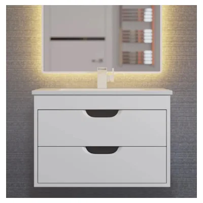Тумба с раковиной для ванной Uperwood Modul_65 см, подвесная, матовая, белая/графит 3930205581