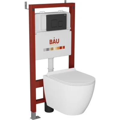Комплект Bauedge BAU 6 в 1: инсталляция BAU PRO, унитаз подвесной безободковый Bau Dream 49,5x36, сиденье дюропласт микролифт, клавиша BAU Soul, черная матовая Q111300-BL0001-Q00015