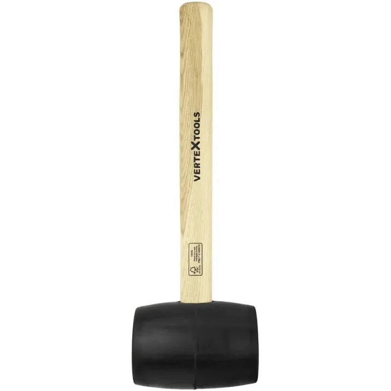 Киянка резиновая vertextools 450 г. черная резина, деревянная ручка fsc 10-51-450