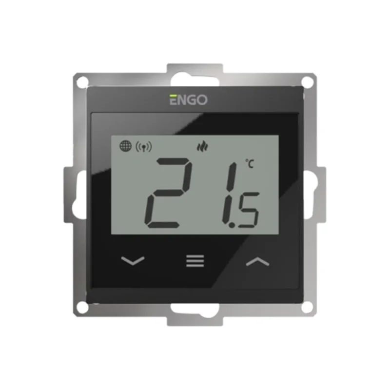 Терморегулятор ENGO controls, проводной, встраиваемый, программируемый, с возможностью подключения выносного датчика, с возможностью подключения к WI-FI, в рамку 55 х 55, черный E55-B