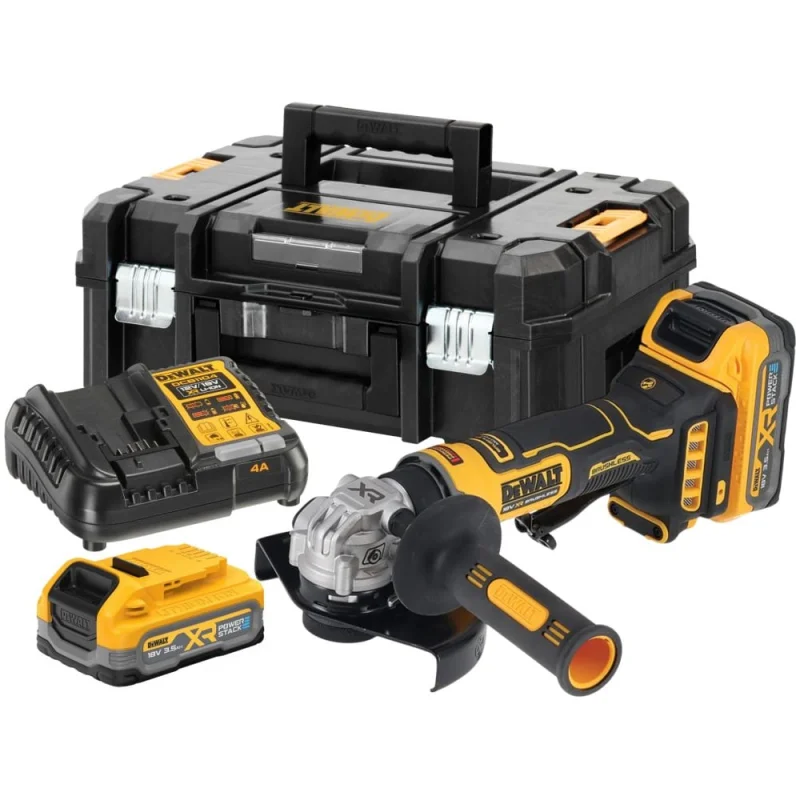 Аккумуляторная угловая шлифмашина Dewalt DCG404S2T, 18 В, 125 мм, 11000 об/мин, с 2 АКБ 3.5 Ач и ЗУ в кейсе TSTAK DCG404S2T-QW