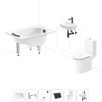 Комплект 6 в 1 Sanitana BLB Europa Mini стальная ванна 105x70 с напольным унитазом и раковиной 20220555R