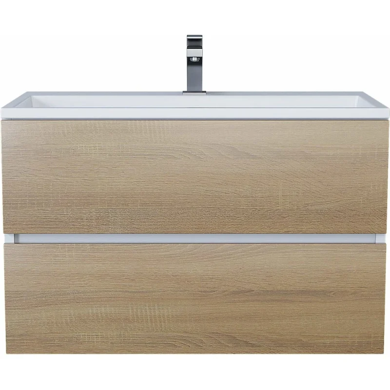 Подвесная тумба с раковиной для ванной uperwood Barsa_80 см, раковина белая, тумба белая/дуб сонома 293020534