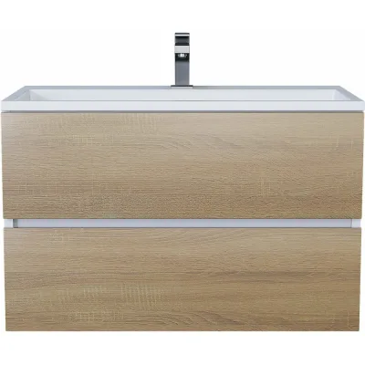 Подвесная тумба с раковиной для ванной uperwood Barsa_80 см, раковина белая, тумба белая/дуб сонома 293020534