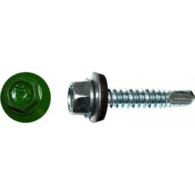 Саморез КРЕП-КОМП кровельный 5,5x25 RAL6002, зелёный К (3000шт) ск55256002к