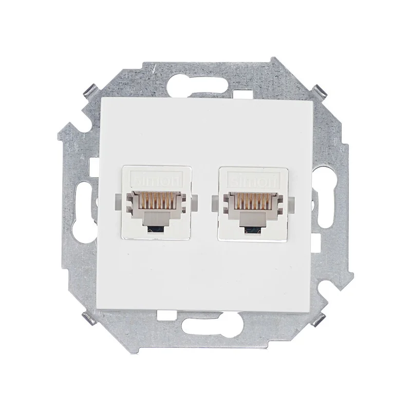 Розетка компьютерная Simon 15 встраиваемая белая 2хRJ45 (1591593-030)