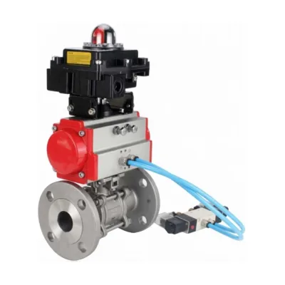 Шаровой кран DN.ru КШФПТ.304.180 Ду20 Ру40, фланц., PTFE, пн.привод DA-052, пн.распред PND1-S2EM-52-2-T10-220VAC, БКВ LSB-410-02ExM12-250 D160-81291