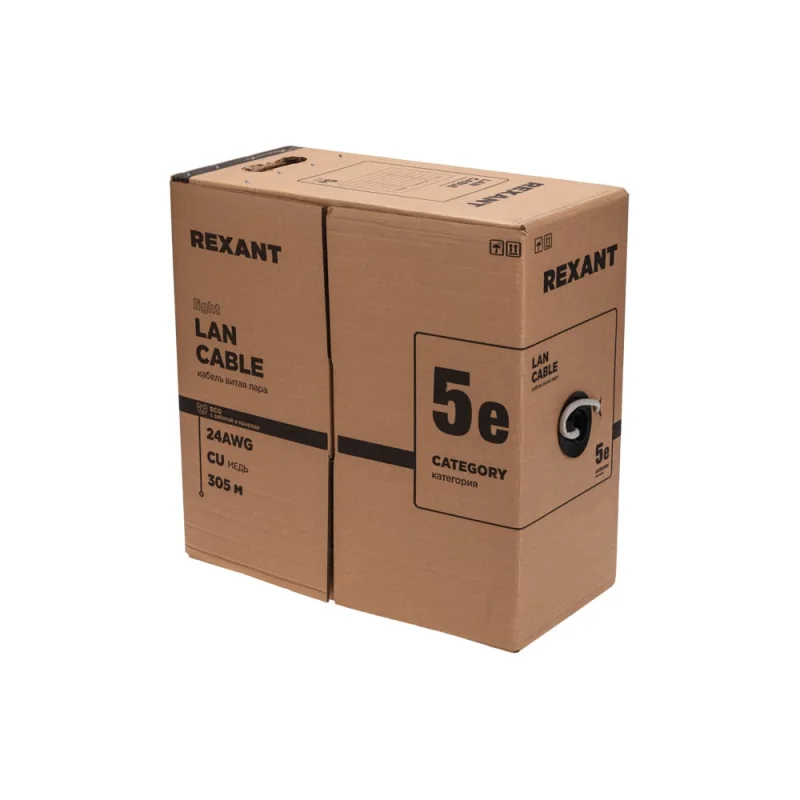 Кабель F/UTP CAT 5e, PVC, 4x2х0,48 мм, внутренний, серый, 305м, РФ REXANT 01-0152-R