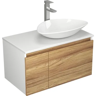 Комплект для ванной Bauedge 3 предмета (тумба Bau Dream Blackwood 80, раковина BAU Triangle 59x39, смеситель для раковины высокий Hotel Still, нержавеющая сталь) BD1573