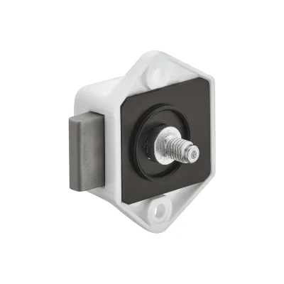 Накладной замок с ригелем Hafele Push-Lock Mini, дорнмасс 15 мм, белый 211.61.704