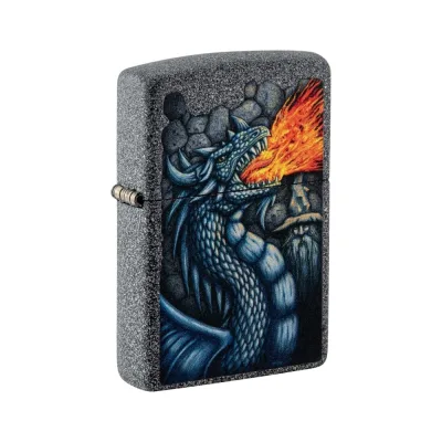 Зажигалка Zippo Fiery Dragon с покрытием Iron Stone, латунь/сталь, серая, матовая, 38x13x57 мм 49776