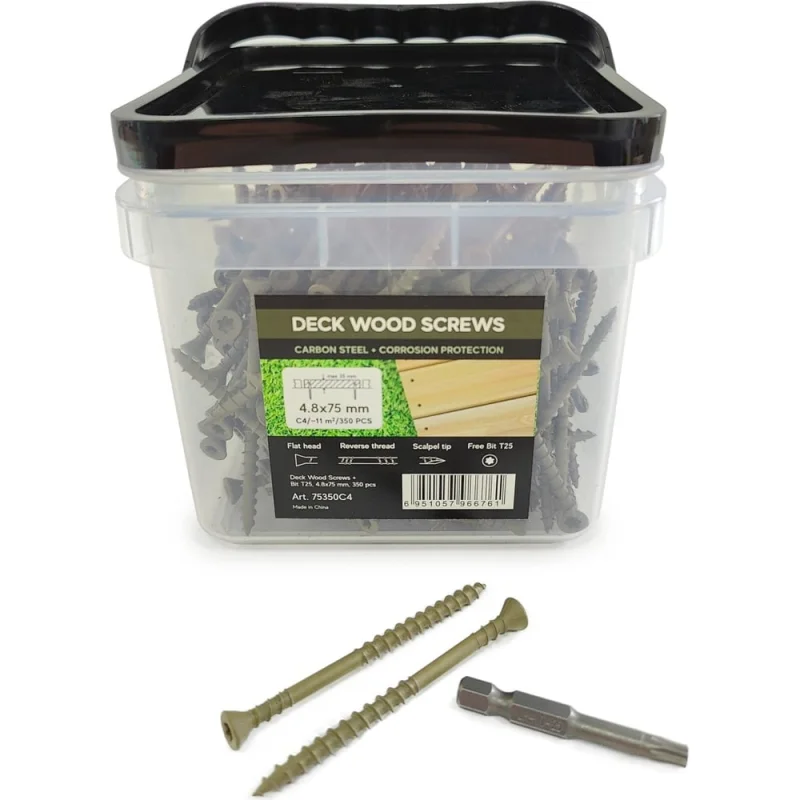 Саморезы для монтажа террас и фасадов Camo Deck Wood Screws 75x4,8 mm, C4, T25 350 шт., с антикоррозийным покрытием, арт. 75350C4