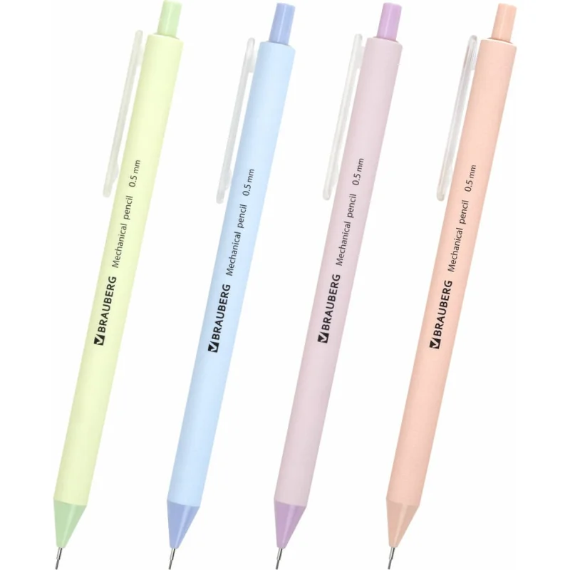 Карандаш механический BRAUBERG SOFT PASTEL 0.5 мм, корпус soft-touch ассорти, комплект 24 шт. 181957