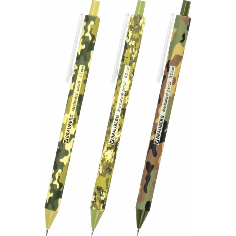 Карандаш механический BRAUBERG SOFT PRINT MILITARY 0.5 мм, корпус soft-touch ассорти, комплект 24 шт. 181959