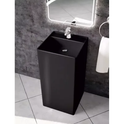 Раковина из искусственного камня ЛИТКАМ CUBE 40x40x80, черный глянец LKR-40.40.82B.CUBE