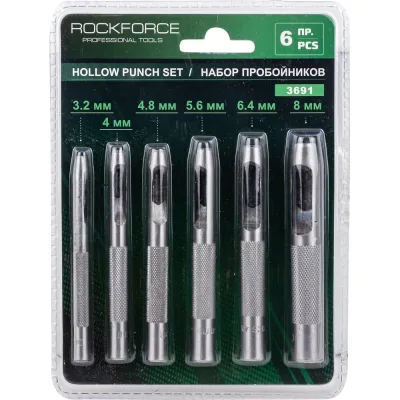 Набор пробойников Rockforce 6 пр (3.2, 4, 4.8, 5.6, 6.4, 8мм) RF-3691(16389)