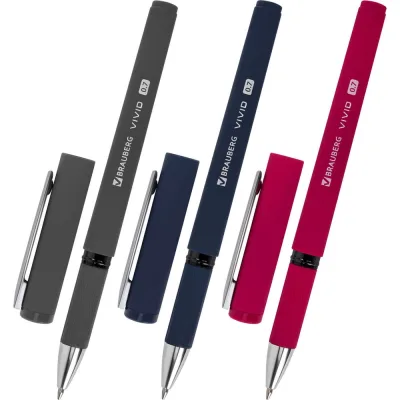 Ручки шариковые BRAUBERG с грипом VIVID, НАБОР 3 ШТУКИ, СИНИЕ, 0,7 мм, линия 0,35 мм 144401