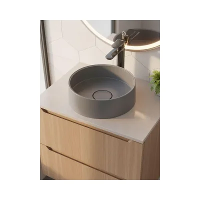 Раковина для ванной накладная кварцевая  Tanos Quartz_35 см, круглая, бетон uperwood RTanosQuartz35B